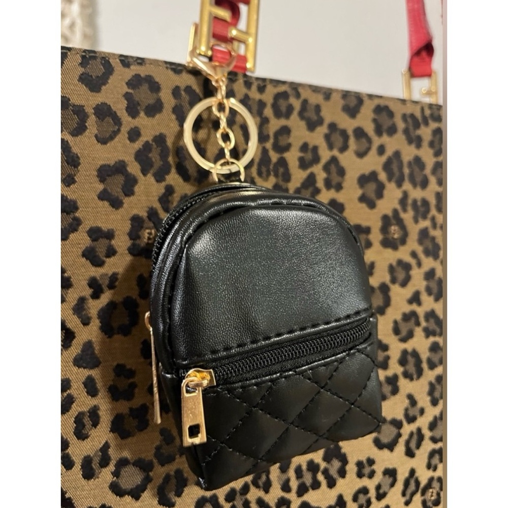NEW Mini Backpack Bag Charm Key Chain Micro Pouch Wallet Quilted Black